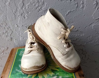 Leather White Baby Walking Boots Vintage Baby Walking Shoes
