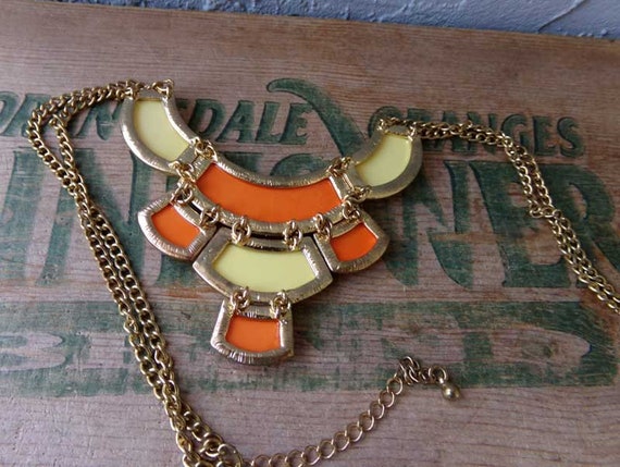 Orange statement necklace, vintage statement neck… - image 8
