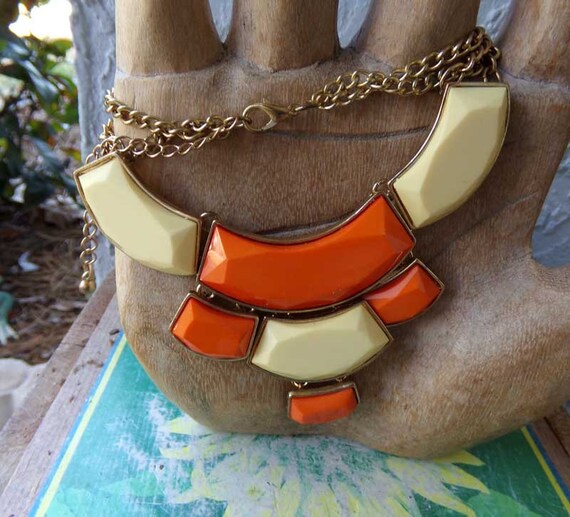 Orange statement necklace, vintage statement neck… - image 1