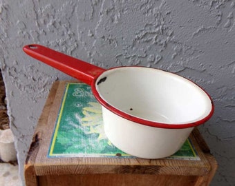 Red and white enamel pot, enamel pot, red enamel pot, vintage enamel pot, red home decor, enamelware pot