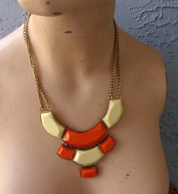 Orange statement necklace, vintage statement neck… - image 4