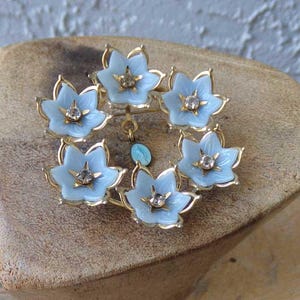Virgin Mary brooch, religious pin, vintage religious jewelry, religious jewelry, light blue floral Virgin Mary charm brooch