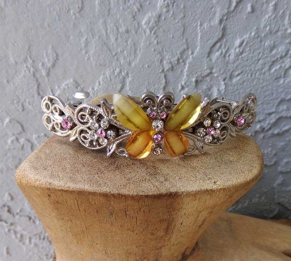 Butterfly barrette, rhinestone butterfly barrette, vintage butterfly barrette, wedding barrette, jeweled barrette