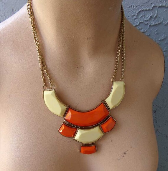 Orange statement necklace, vintage statement neck… - image 2