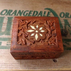 Wooden storage box, small wooden box, carved wooden box, vintage wooden box, carved box