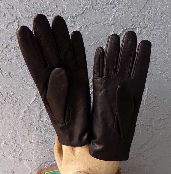 Ladies Aris black leather gloves, vintage black g… - image 2
