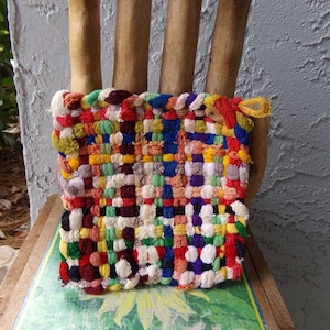 Woven pot holder, vintage potholder, vintage kitchen decor, old potholder, potholder trivet hot plate