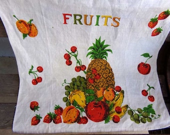 Fruit tea towel, vintage linen tea towel, fruits tea towel, vintage tea towel, linen tea towel
