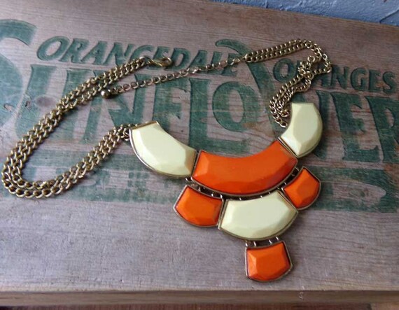 Orange statement necklace, vintage statement neck… - image 9