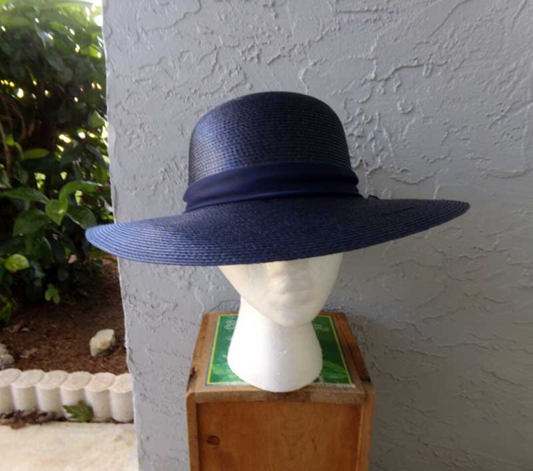 60's Navy Blue Floppy Hat with Multicolored Fringe