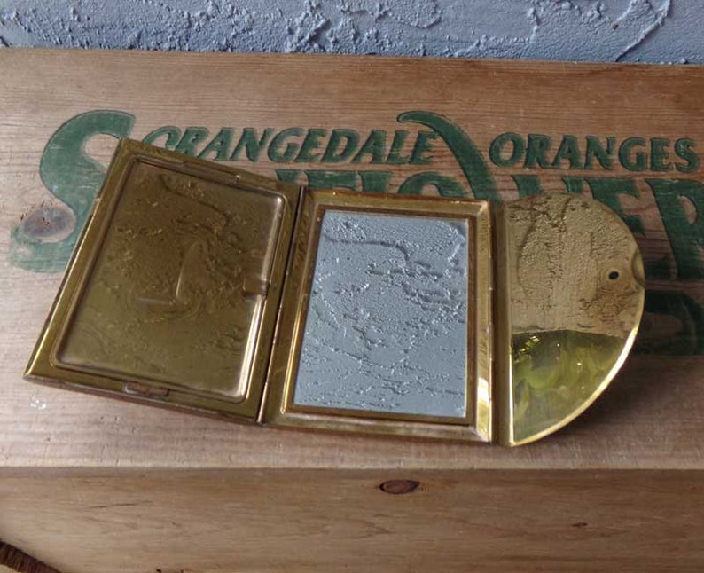 Coty compact mirror, Coty makeup compact, brass compact, vintage Coty compact, vintage compact mirror image 4