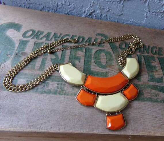 Orange statement necklace, vintage statement neck… - image 7