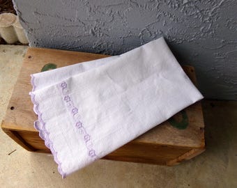 Lavender hand towel, embroidered hand towel, vintage embroidered towel, towel home decor, embroidered quest towel