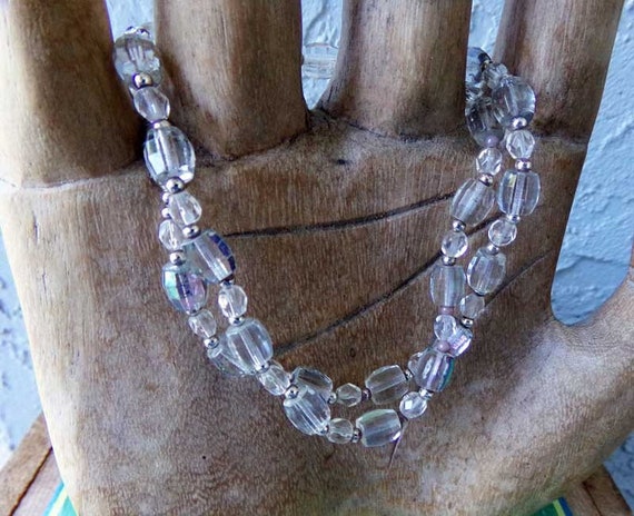 Glass bead necklace, vintage glass jewelry, wedding jewelry, aurora borealis glass jewelry, glass necklace