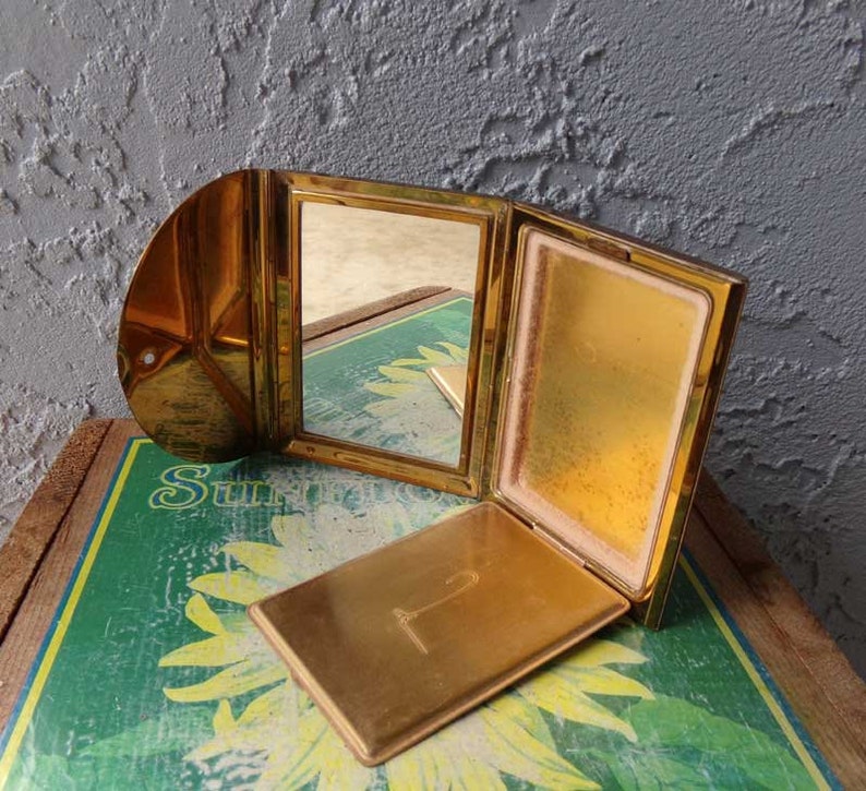 Coty compact mirror, Coty makeup compact, brass compact, vintage Coty compact, vintage compact mirror image 8