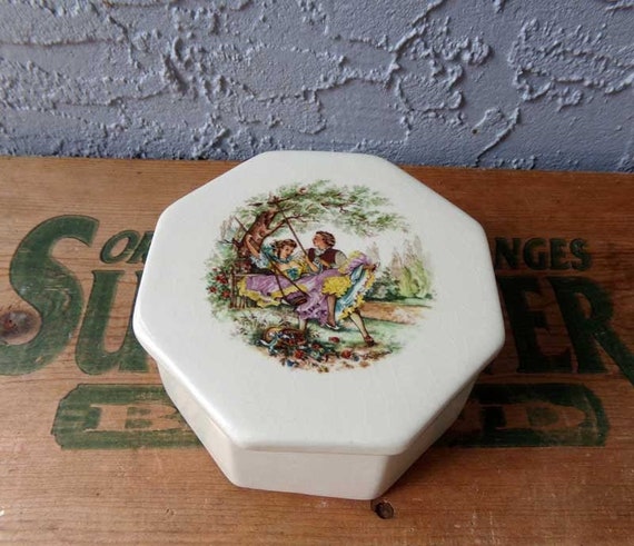 Vintage porcelain trinket box, ceramic trinket box, vintage trinket box, romantic home decor, trinket jewelry box