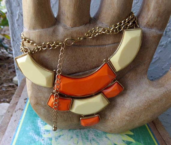 Orange statement necklace, vintage statement neck… - image 5