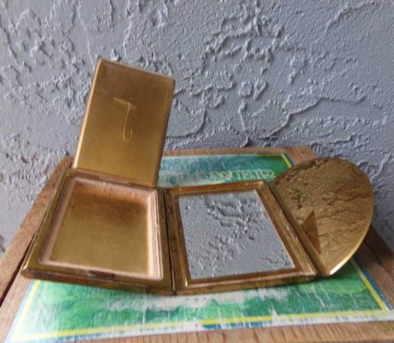 Coty compact mirror, Coty makeup compact, brass c… - image 9