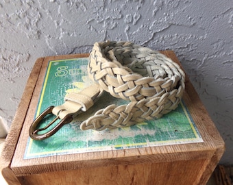 Vintage Capezio Beige Braided Woven Genuine Leather Belt 