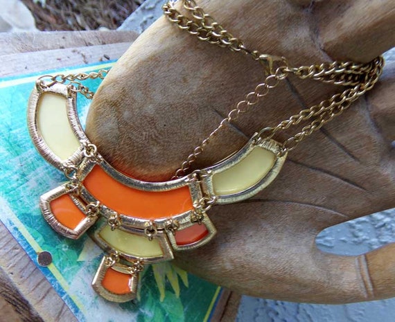 Orange statement necklace, vintage statement neck… - image 6