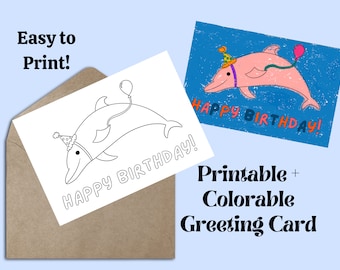 Printable Dolphin Coloring Birthday Card Print at Home - Etsy
