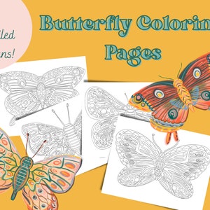 Butterfly Adult Coloring Pages, Book of 10 Modern and Detailed Designs, Calm and Relaxing Activity for Adults and Teens