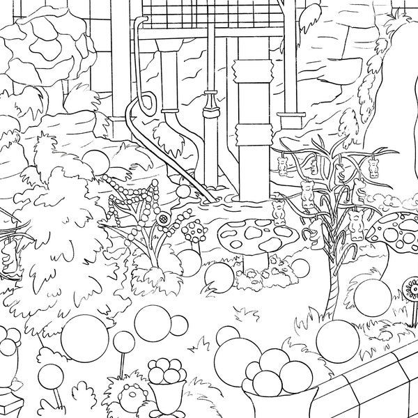 Chocolate Factory Coloring Page / Adult Coloring Page / Movie Scene Coloring Page