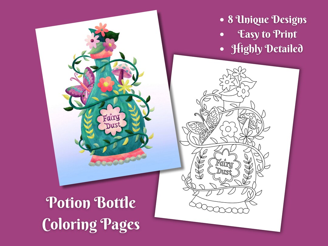 Set of Printable Magical Halloween Potion Bottle Coloring Pages for ...