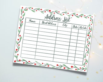 Christmas Address List - Etsy