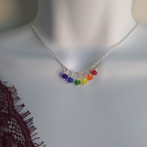 Silver Chain Choker with round rainbow crystal accents