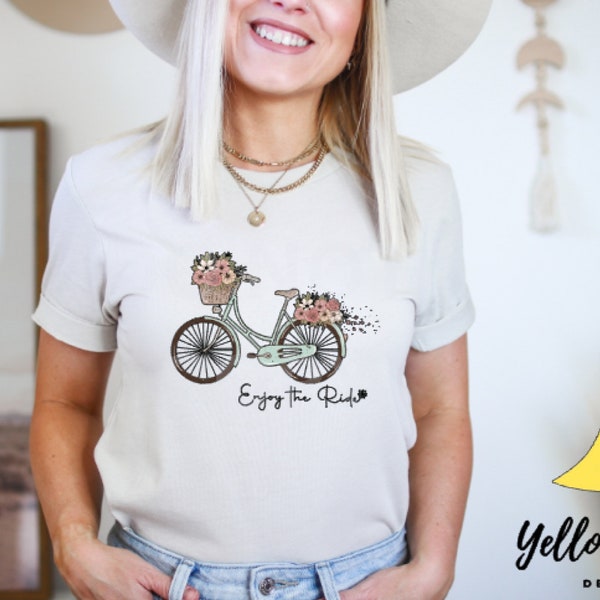 Enjoy the Ride Bicycle Shirt | Women's Graphic Tee | Plus Size Shirt | Bicycle Shirt | Cyclist Shirt | Flower Bike Shirt | Spring Shirt