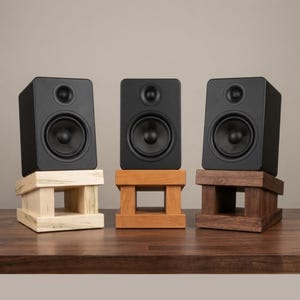 Solid Wood Desktop Speaker Stands (Set of 2) – Studio Monitor Isolation Riser Wedge