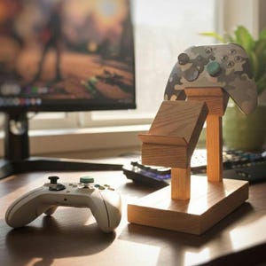 Controller Holder – Holds 2 Xbox/Ps Controllers – Solid Wood Desk Accessory & Organizer