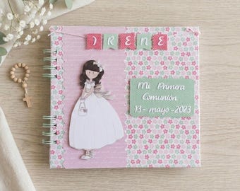 Personalized First Holy Communion Guest Book for Girl Spiral Photo Album Hardcover Floral Keepsake Gift