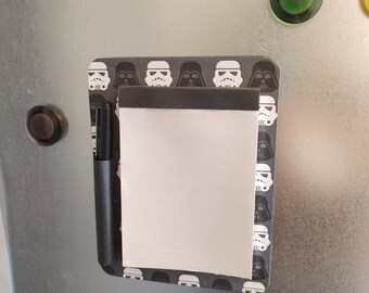 Magnetic Notepad for Fridge – Handmade Star Wars Gift – Secret Santa Idea - Stormtrooper and Darth Vader helmets
