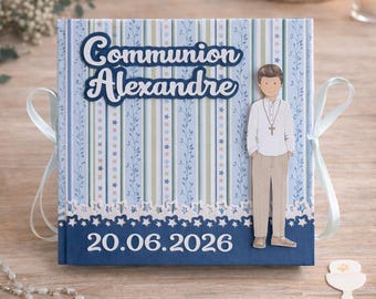 Personalized First Communion Photo Album – Accordion Zig Zag Memory Book, Minimal Guest Book, Handmade Compact Keepsake Gift