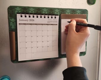 Star Wars Magnetic Notepad with Calendar – Yoda-Inspired Spy & Leaf Design – Handmade Refillable Organizer for Jedi Fans