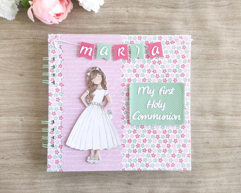 Girl Praying First Communion Personalized Name Guest Book, Photo Album ...