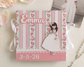 Communion Gift from Godmother Personalized Accordion Album for Girl Holy Communion Zig Zag Guest Book