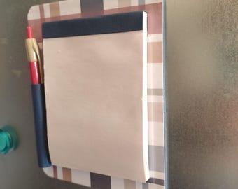 Plaid Magnetic Notepad and Calendar – Refillable Handmade Gift for Him (Dad, Grandpa, Godfather, Boyfriend)
