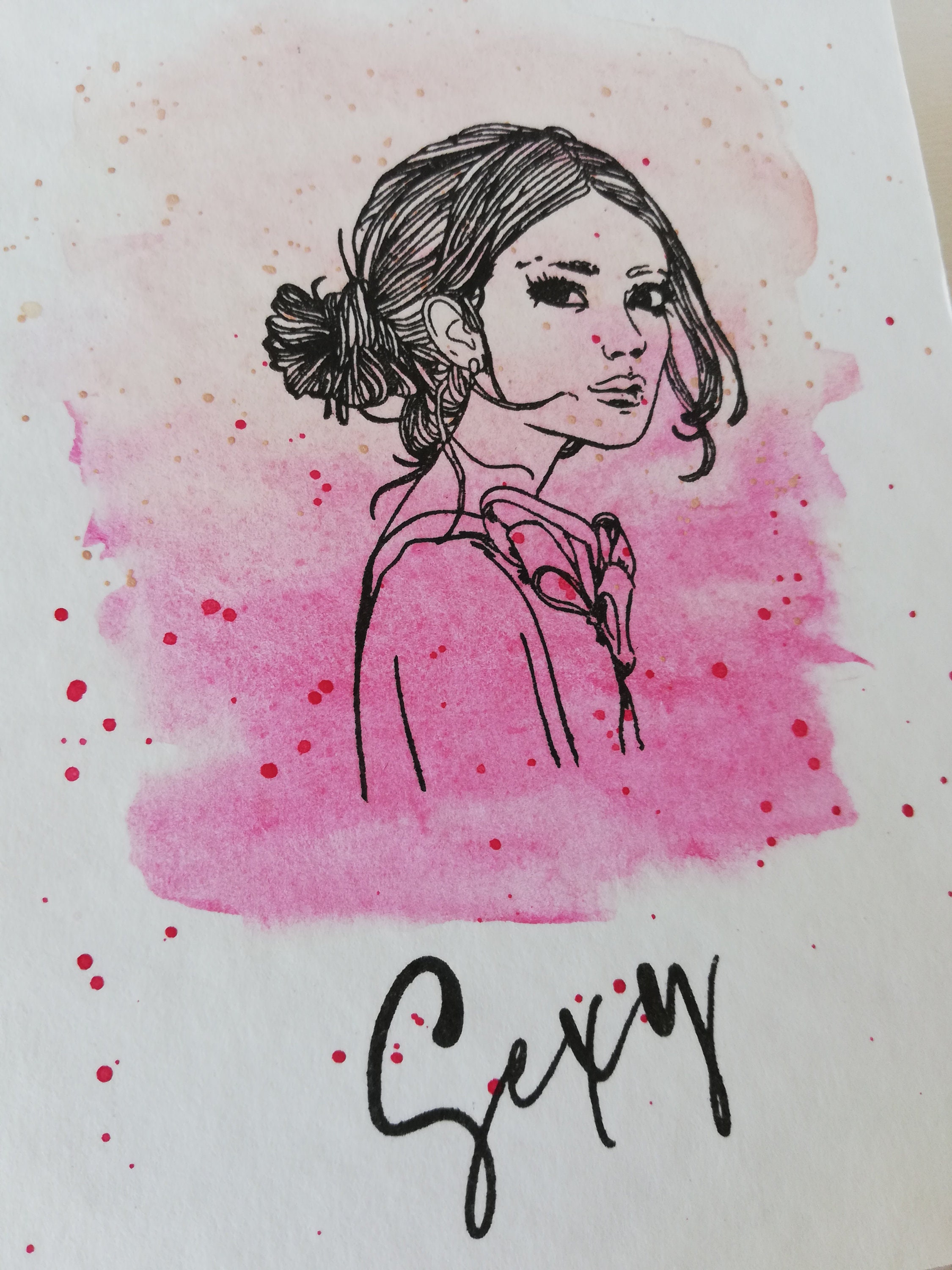 Chic lady card greeting card watercolor card sexy girl | Etsy