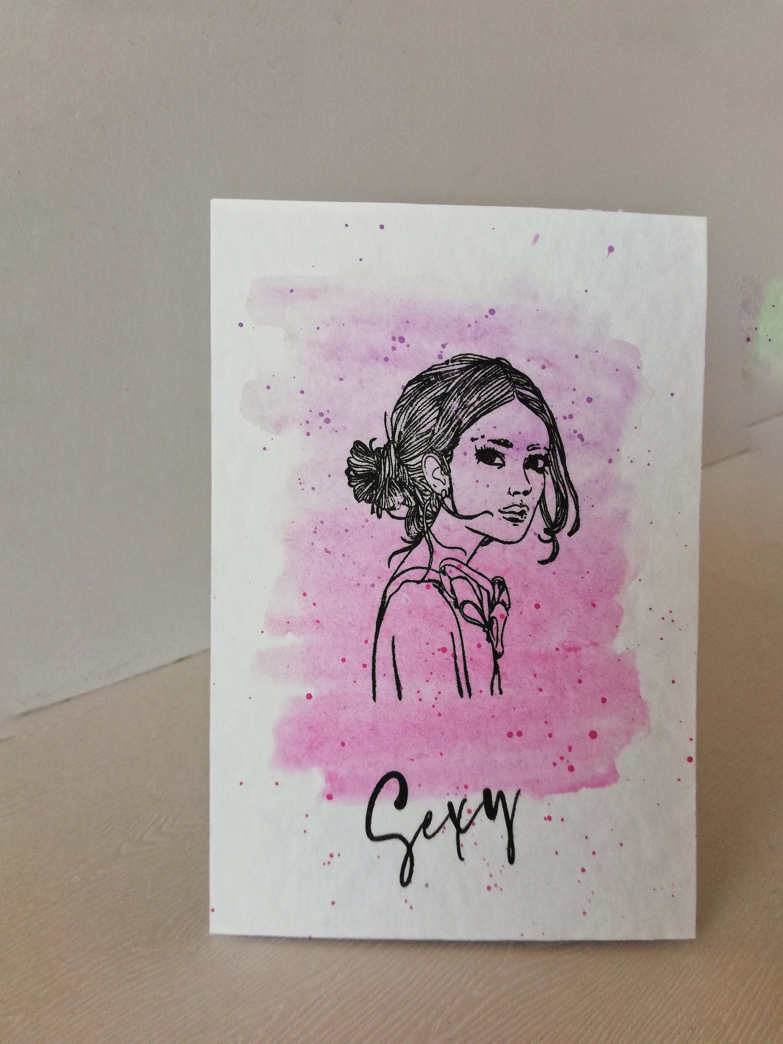 Sexy girl card greeting card pink and purple watercolor | Etsy