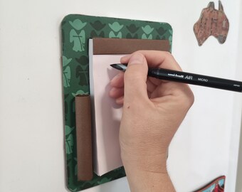 Green Galaxy Magnetic Notepad for Fridge – Handmade Gift for Space Saga Fans, Perfect for Friend or Coworker, Kitchen Organizer Pad