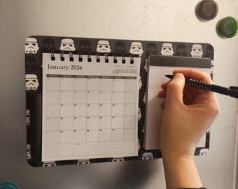Star Wars Magnetic Notepad with Calendar – Darth Vader & Stormtrooper Design – Handmade Refillable Organizer for Dark Side Fans