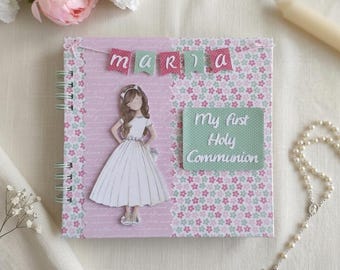 Personalized Communion Memory Book for Daughter Spiral Guest Book Girl Photo Album Hardcover Keepsake