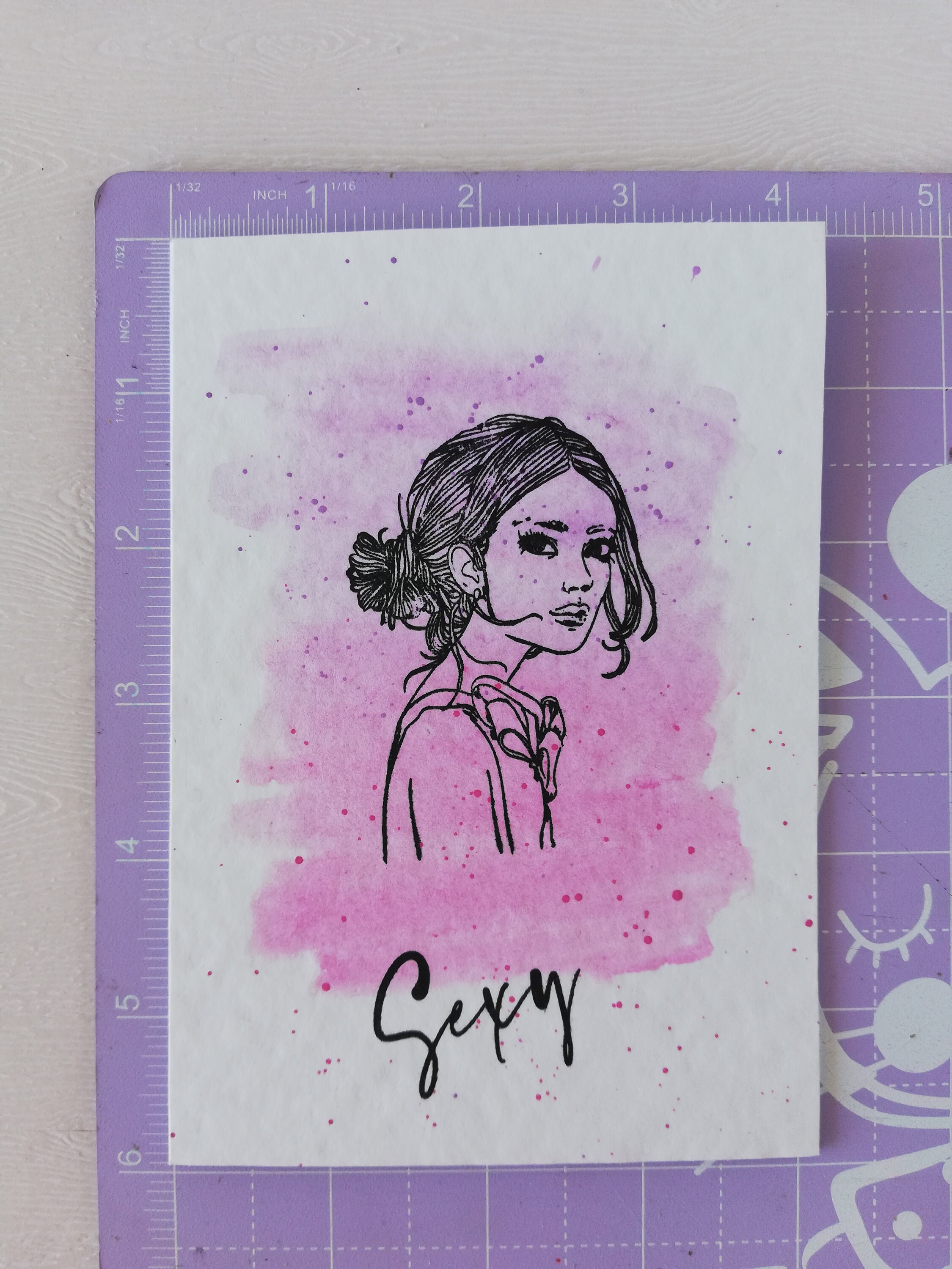 Sexy girl card greeting card pink and purple watercolor | Etsy