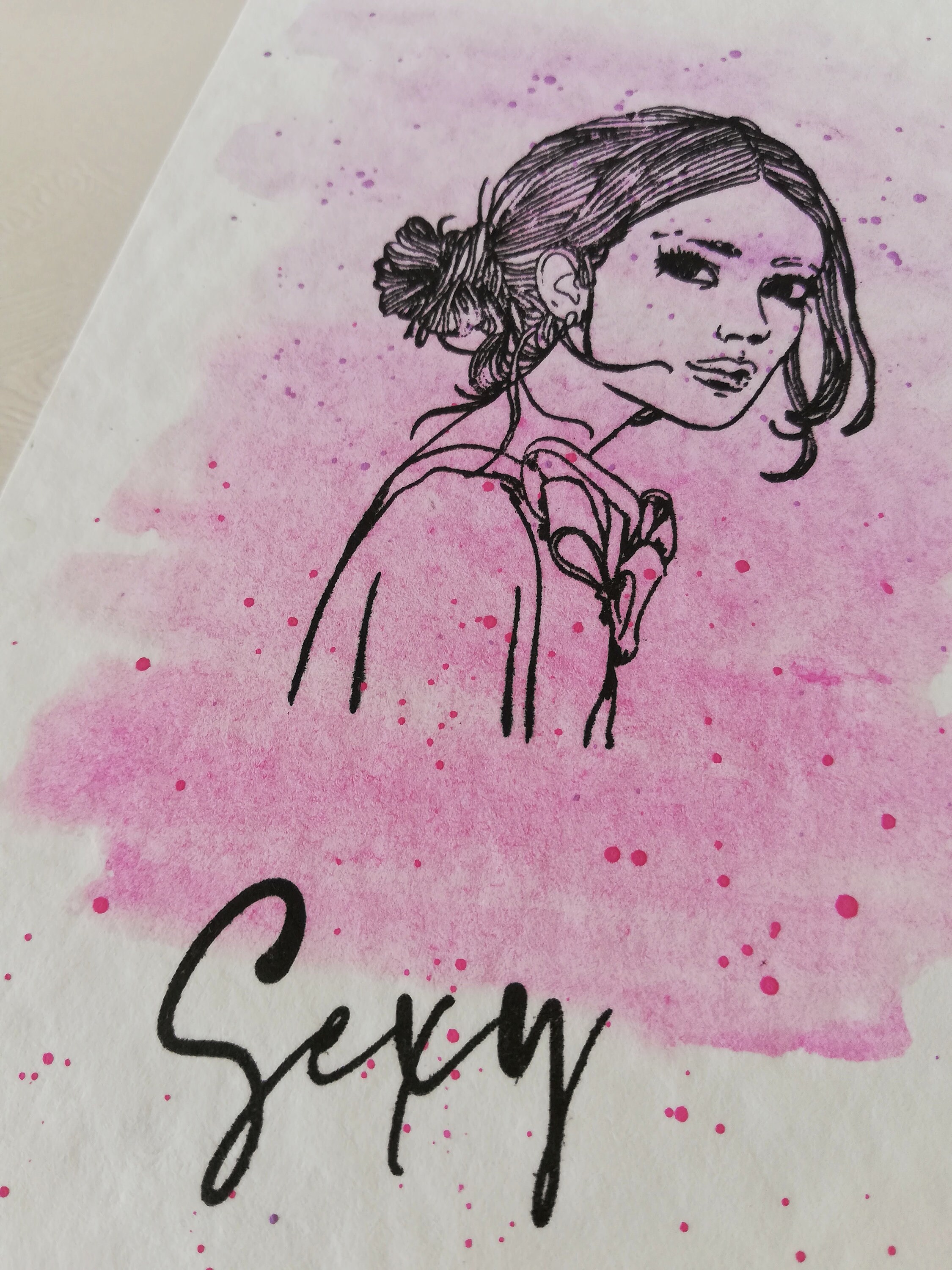 Sexy girl card greeting card pink and purple watercolor | Etsy