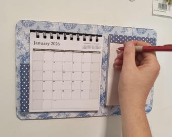 Blue Hydrangea Magnetic Calendar | Fridge Organizer Notepad | 2026 Housewarming Gift