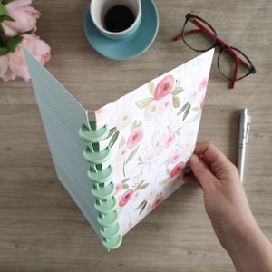 Tapas de disco de flores A5, Tapa de cuaderno en disco de acuarela A5, Diario personal de disco con flores