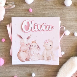 女の子向けのカスタマイズされたベビーシャワーブック、ウサギの思い出のベビーブック、ウサギのかわいいアコーディオンフォトアルバム、新生児の記念フォトアルバム